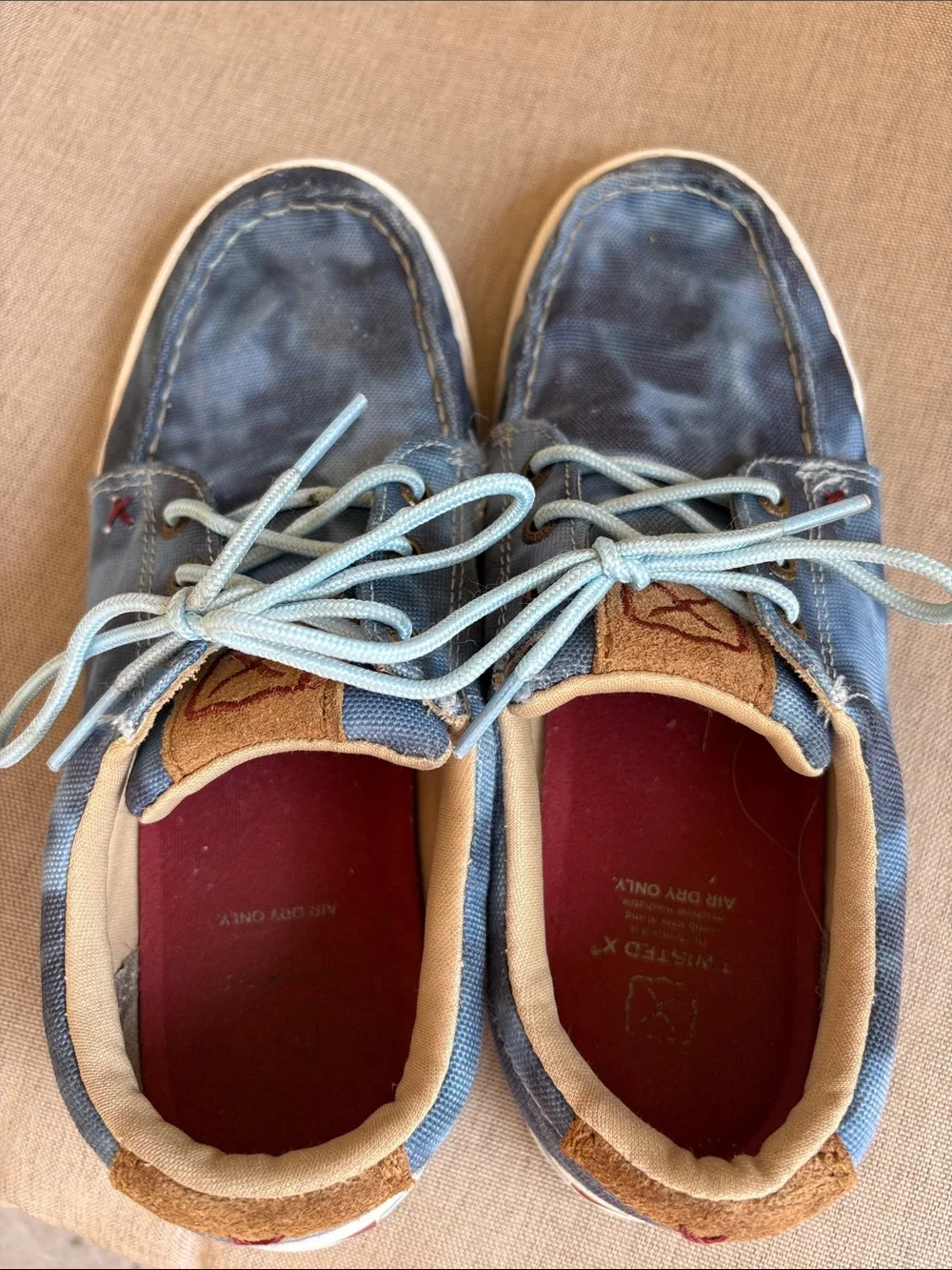 Twisted X  hooey Blue Tie-Dye Canvas Boat Shoes lace up loafer